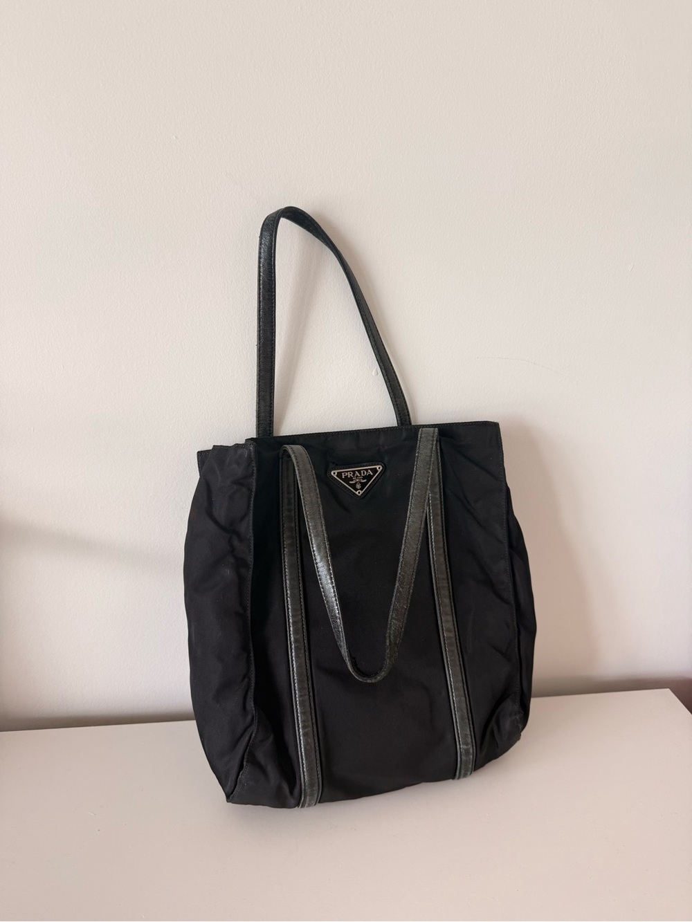 Prada Black Nylon Tote with Leather Trim